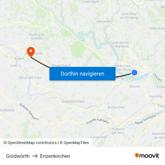 Goldwörth to Enzenkirchen map