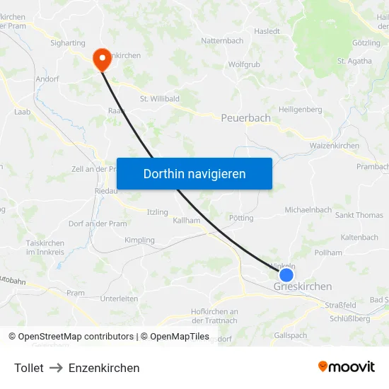 Tollet to Enzenkirchen map