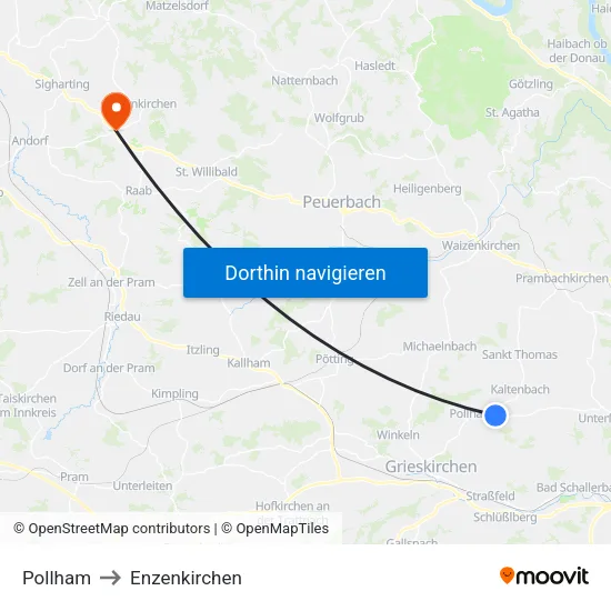 Pollham to Enzenkirchen map