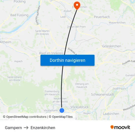 Gampern to Enzenkirchen map