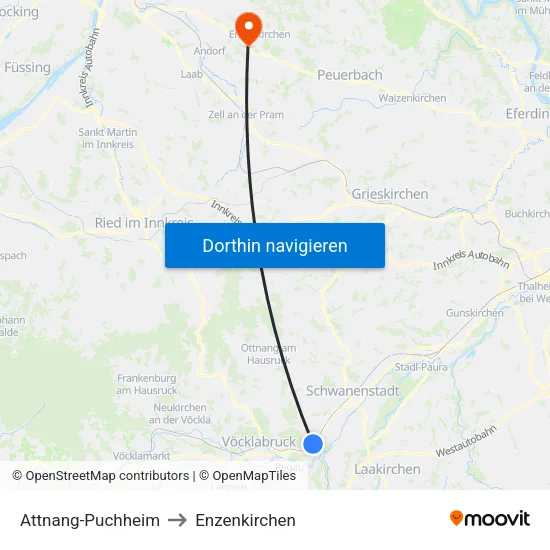 Attnang-Puchheim to Enzenkirchen map