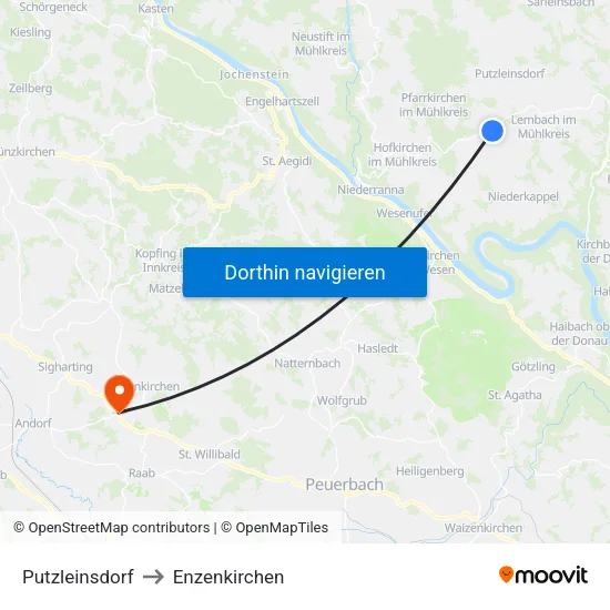 Putzleinsdorf to Enzenkirchen map