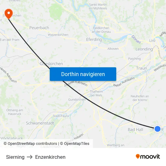 Sierning to Enzenkirchen map