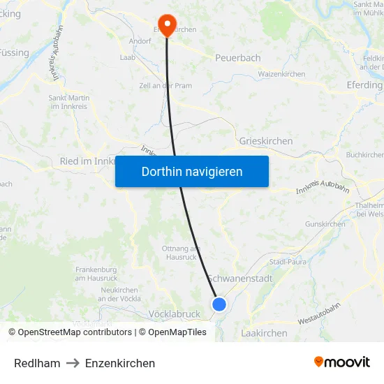 Redlham to Enzenkirchen map