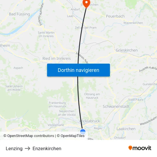 Lenzing to Enzenkirchen map