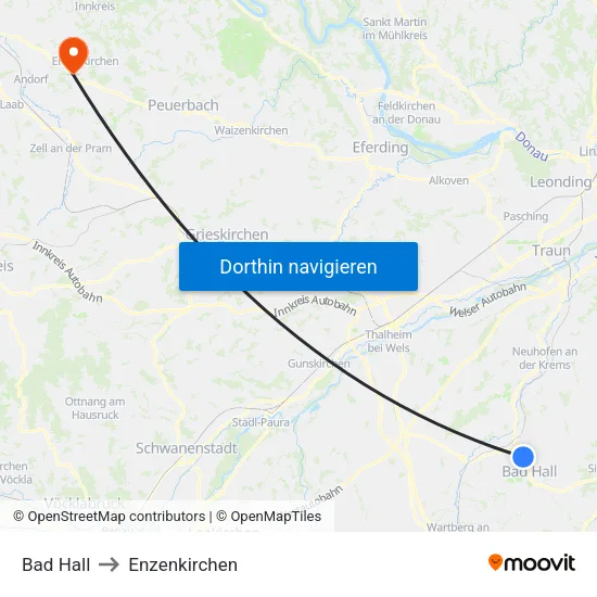 Bad Hall to Enzenkirchen map