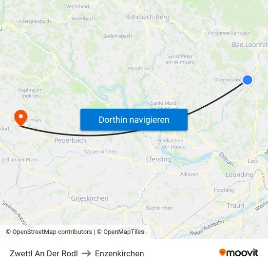 Zwettl An Der Rodl to Enzenkirchen map