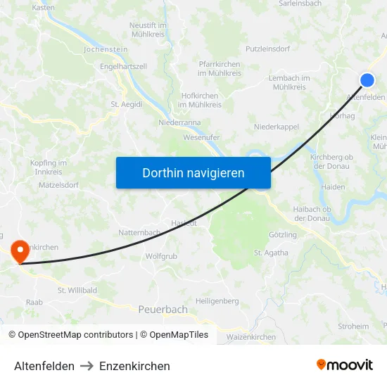 Altenfelden to Enzenkirchen map