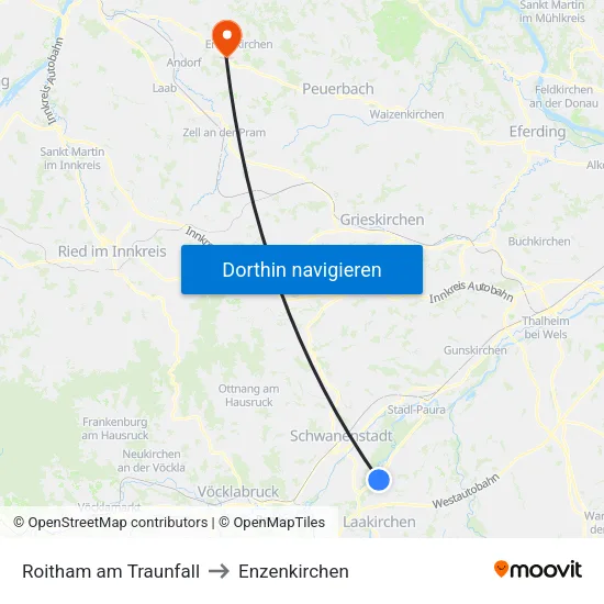 Roitham am Traunfall to Enzenkirchen map