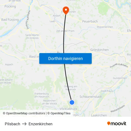 Pilsbach to Enzenkirchen map