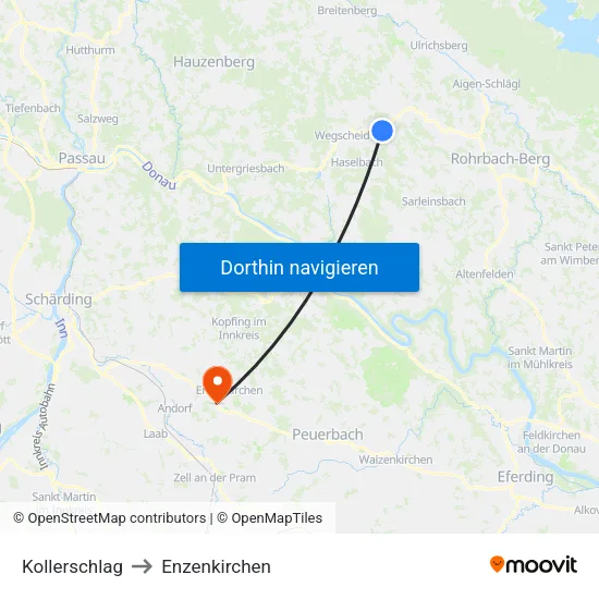 Kollerschlag to Enzenkirchen map