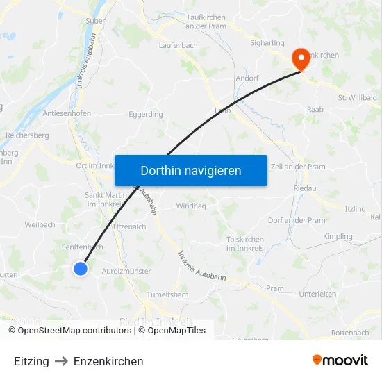 Eitzing to Enzenkirchen map