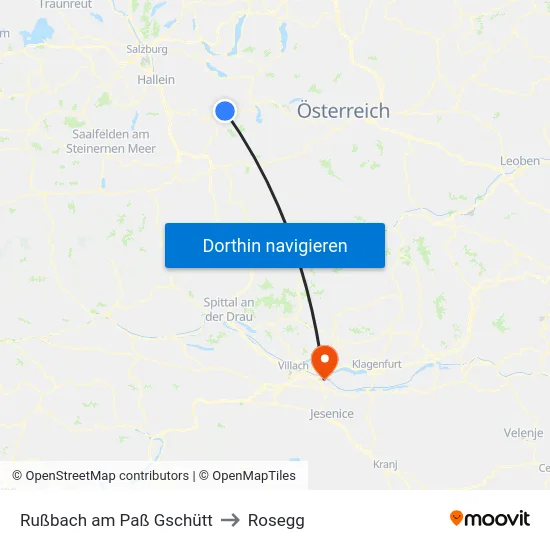 Rußbach am Paß Gschütt to Rosegg map