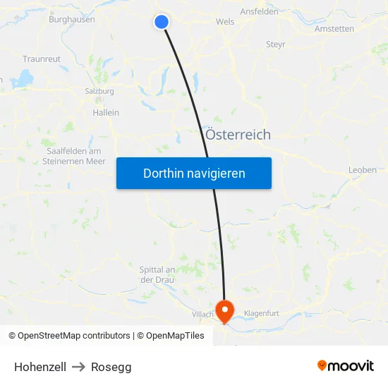 Hohenzell to Rosegg map