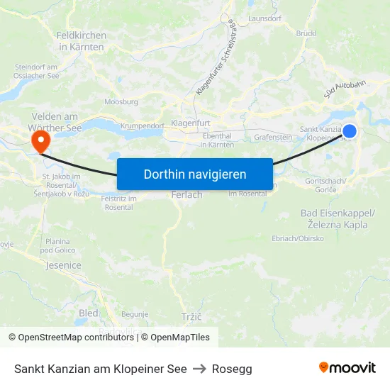 Sankt Kanzian am Klopeiner See to Rosegg map