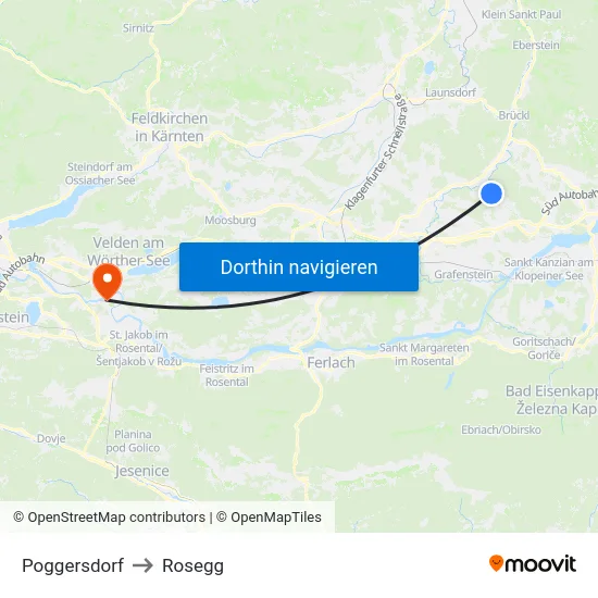 Poggersdorf to Rosegg map
