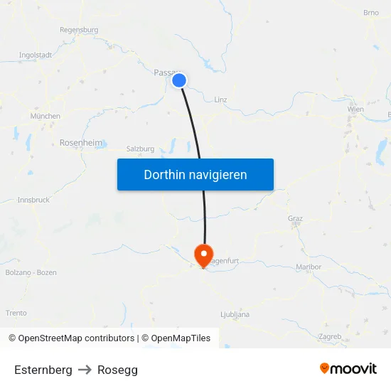 Esternberg to Rosegg map