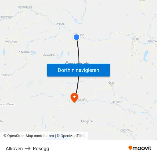Alkoven to Rosegg map