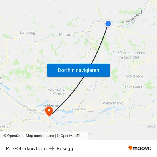 Pöls-Oberkurzheim to Rosegg map