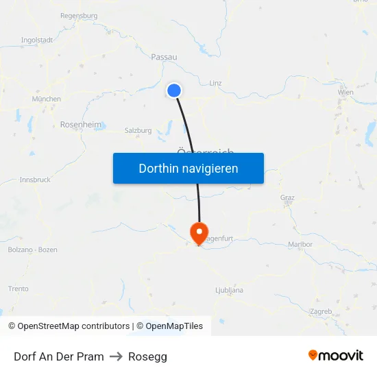 Dorf An Der Pram to Rosegg map