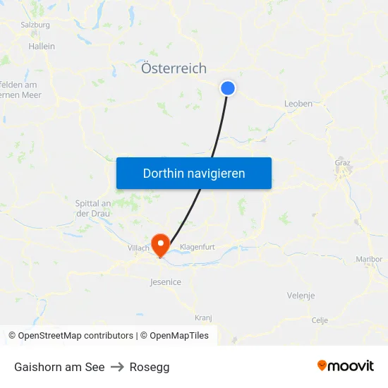 Gaishorn am See to Rosegg map