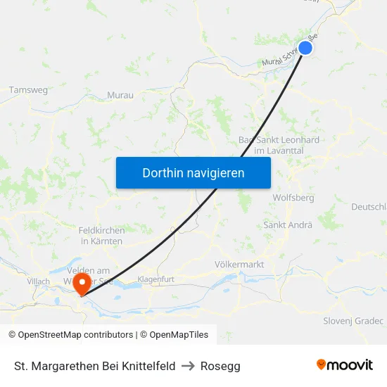 St. Margarethen Bei Knittelfeld to Rosegg map