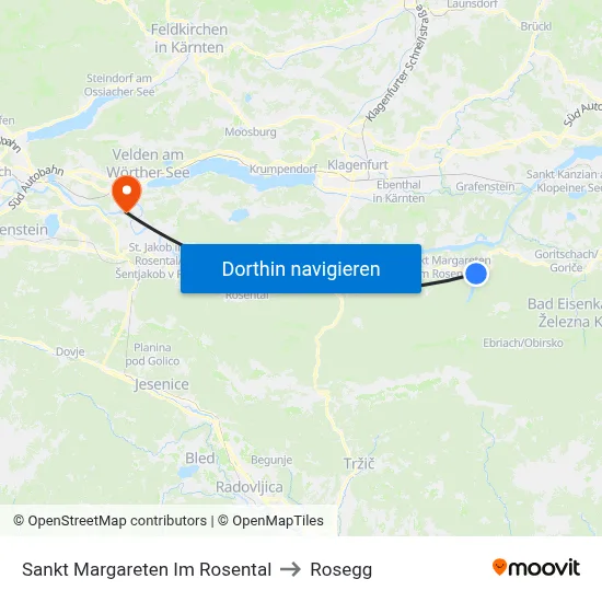 Sankt Margareten Im Rosental to Rosegg map