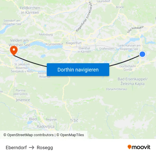 Eberndorf to Rosegg map