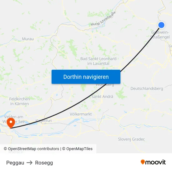 Peggau to Rosegg map