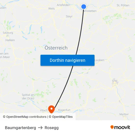 Baumgartenberg to Rosegg map