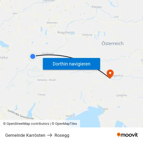 Gemeinde Karrösten to Rosegg map