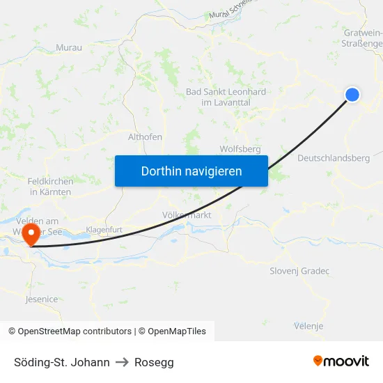 Söding-St. Johann to Rosegg map