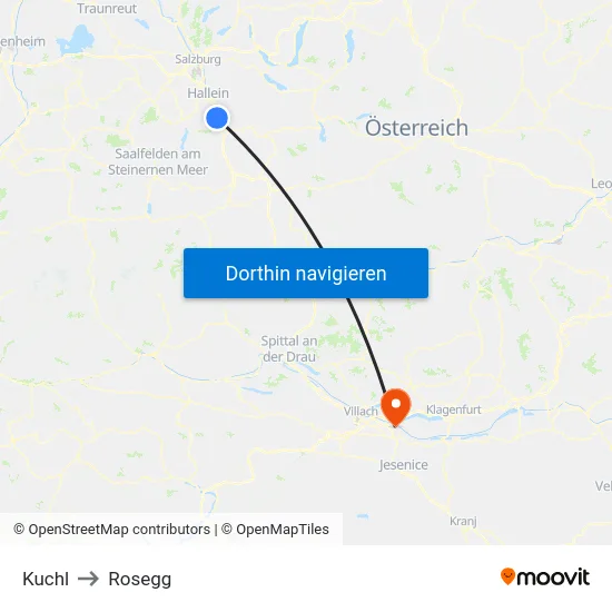 Kuchl to Rosegg map