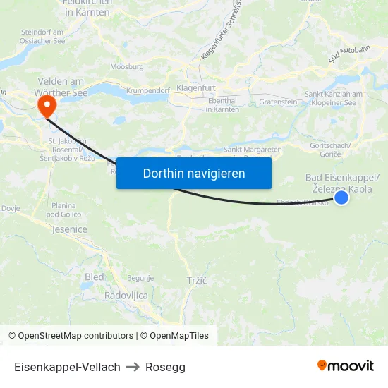 Eisenkappel-Vellach to Rosegg map