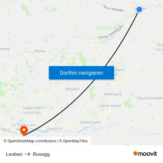 Leoben to Rosegg map