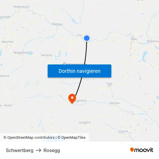 Schwertberg to Rosegg map