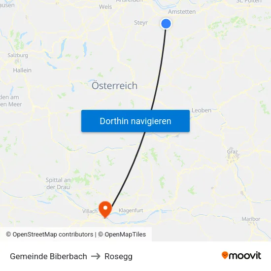 Gemeinde Biberbach to Rosegg map