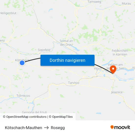 Kötschach-Mauthen to Rosegg map
