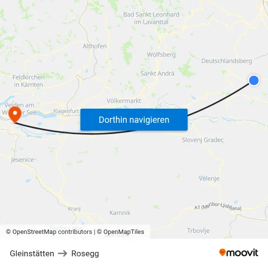 Gleinstätten to Rosegg map