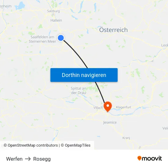 Werfen to Rosegg map