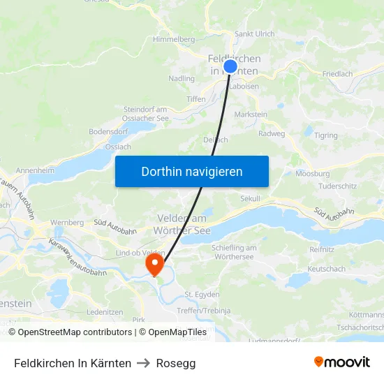 Feldkirchen In Kärnten to Rosegg map