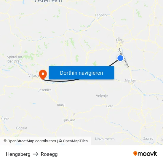 Hengsberg to Rosegg map