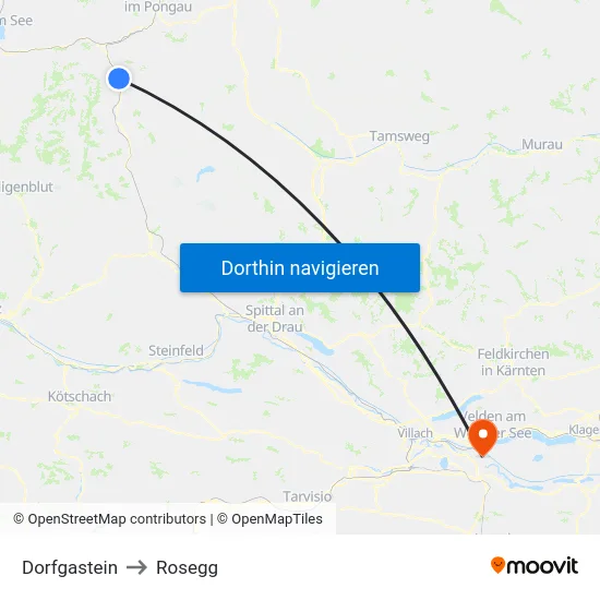 Dorfgastein to Rosegg map