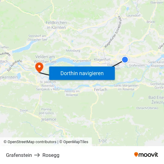 Grafenstein to Rosegg map