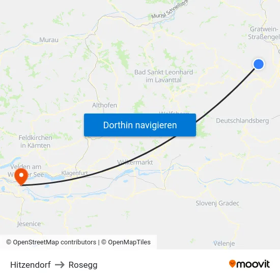 Hitzendorf to Rosegg map