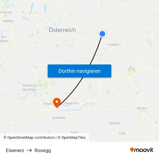 Eisenerz to Rosegg map