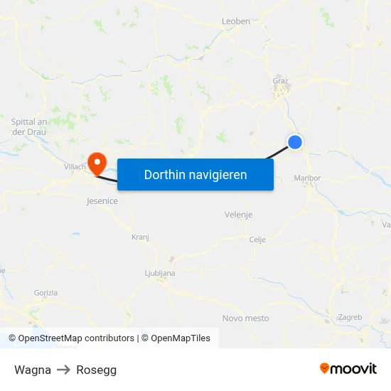 Wagna to Rosegg map