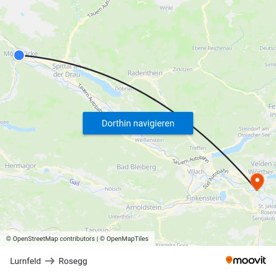 Lurnfeld to Rosegg map