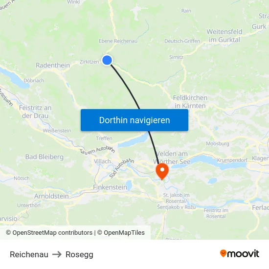 Reichenau to Rosegg map