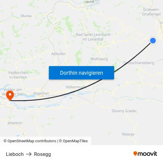 Lieboch to Rosegg map